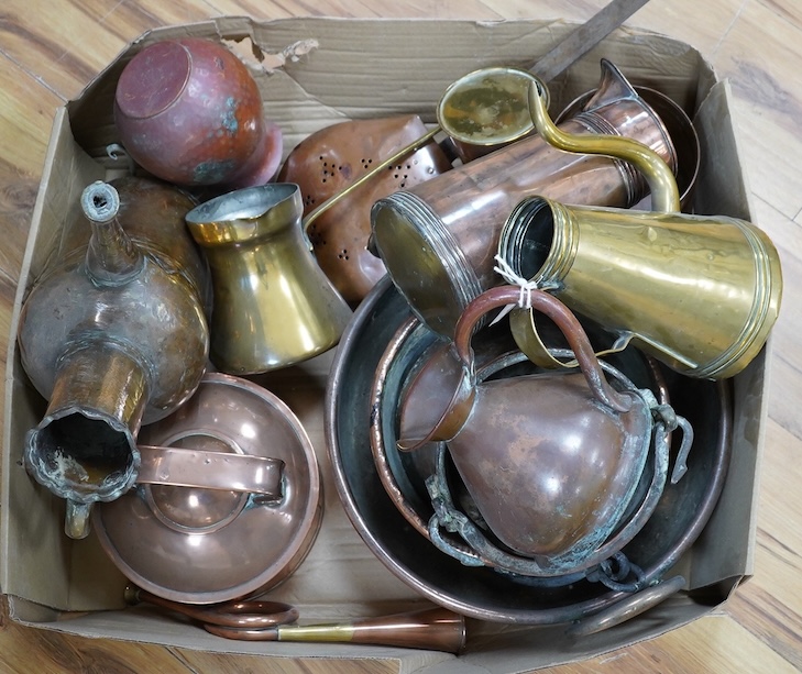 A quantity of assorted copper and brassware. Condition - poor to fair